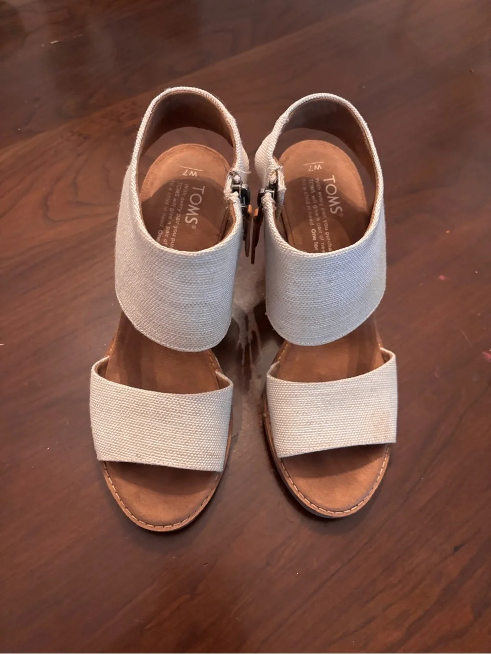 TOMS Beige Canvas Ankle-Strap Sandals